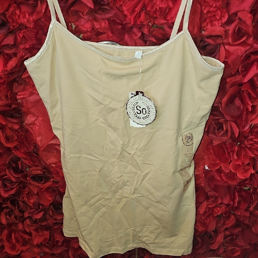 SO NWT Women's Beige Satin Trim Camisole Top Size Large